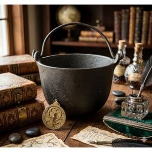 Antique Cast Iron Cauldron Pot with Handle Gate Marked Primitive Hearth Kettle